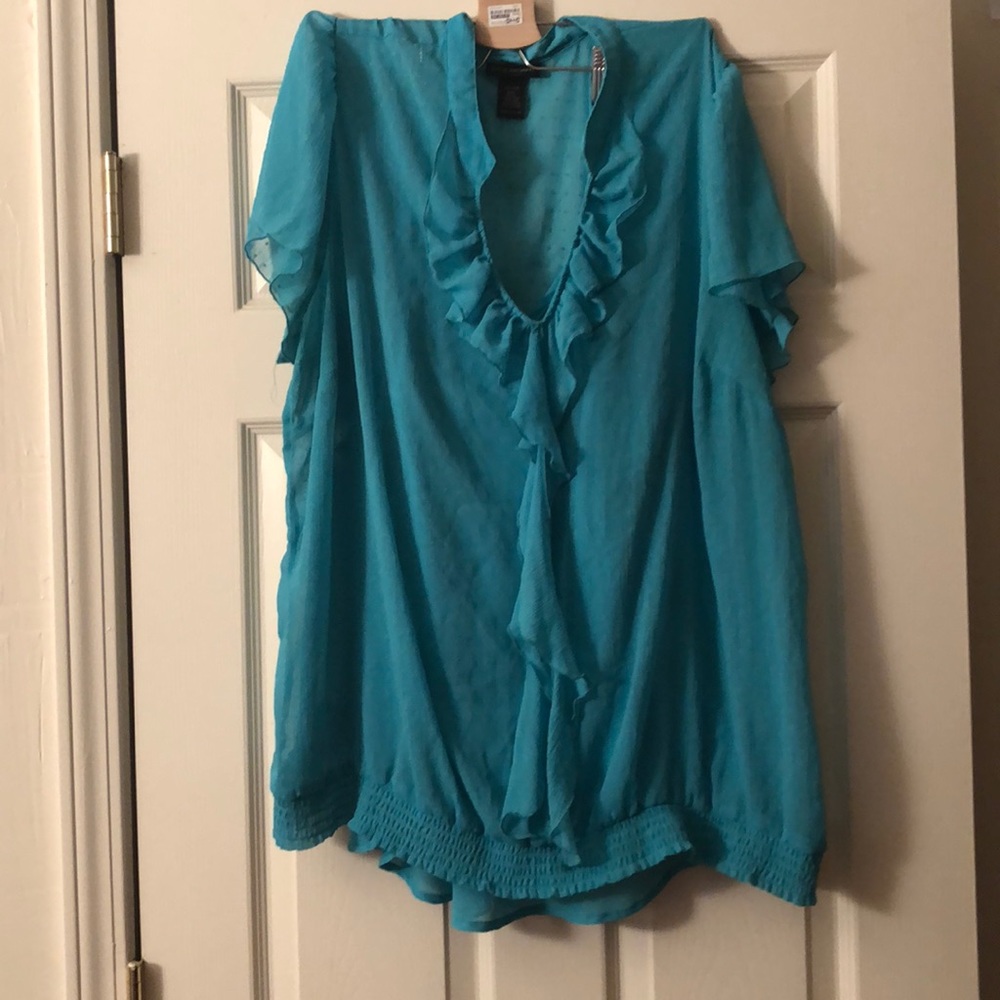 Teal sheer top with tank top